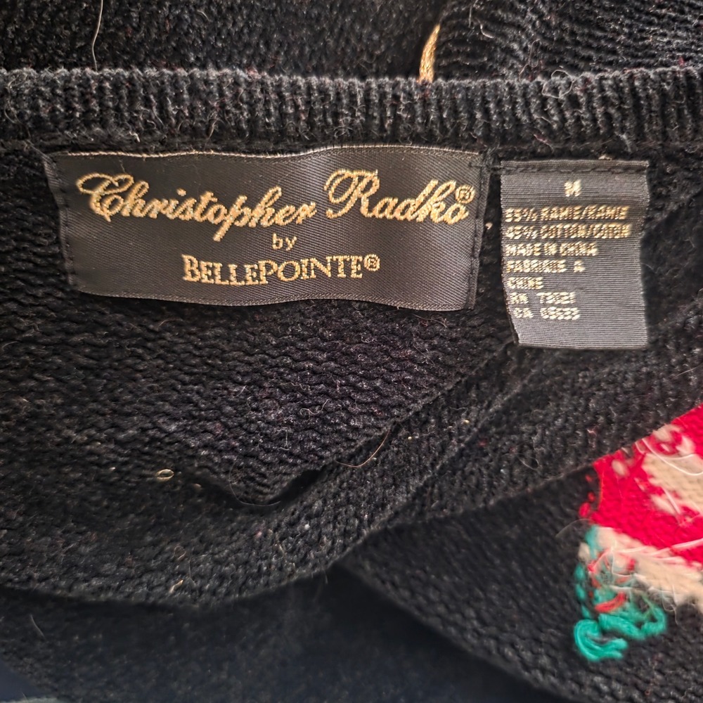 Christopher Radko Cardigan Women Medium Black Santa Sequin Holiday Knit - Picture 3 of 8